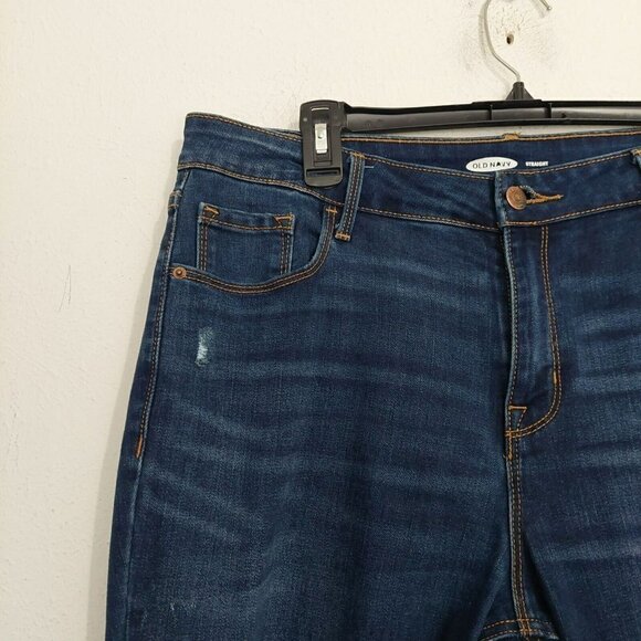 Old Navy Straight Leg Jeans Women's 14 Reg Medium Wash Blue Mid Rise Distressed - Picture 4 of 9